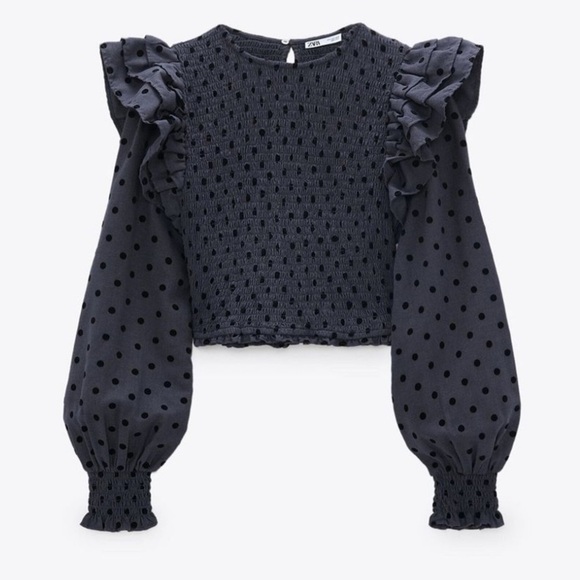 Blue Ruffled Crop Blouse - Picture 4 of 5